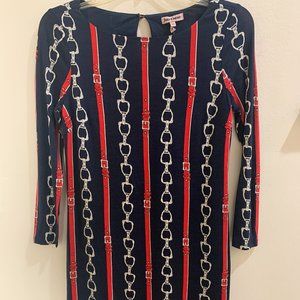 New w/out tags Juicy Couture Women's Regal Combo Navy English Snaffle Silk Dress